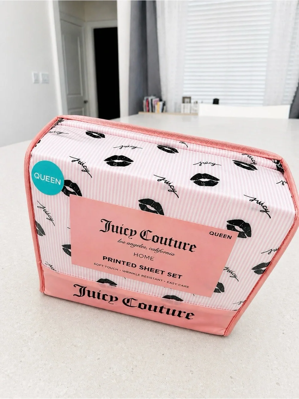Juicy Couture Queen Sheet Set Pink Lips Print | Soft Luxury Bedding | NWT